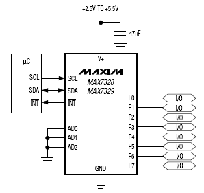 Типовая схема включения MAX7328, MAX7329