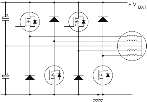 Управление бесколлекторным синхронным электромотором с помощью 4-х MOSFET транзисторов
