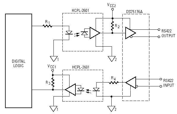 Схема подключения через  интерфейс RS-422