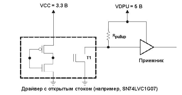 Преобразование уровней при помощи прибора с открытым стоком