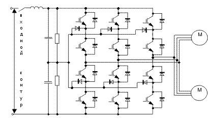 Схема тягового привода системы ONIX 3000 на IGBT-транзисторах электровоза AM96 для системы электроснабжения 3 кВ